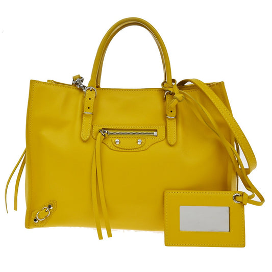 BALENCIAGA Paper Mini 2Way Shoulder Hand Bag Leather Yellow SHW Mirror 97YH797