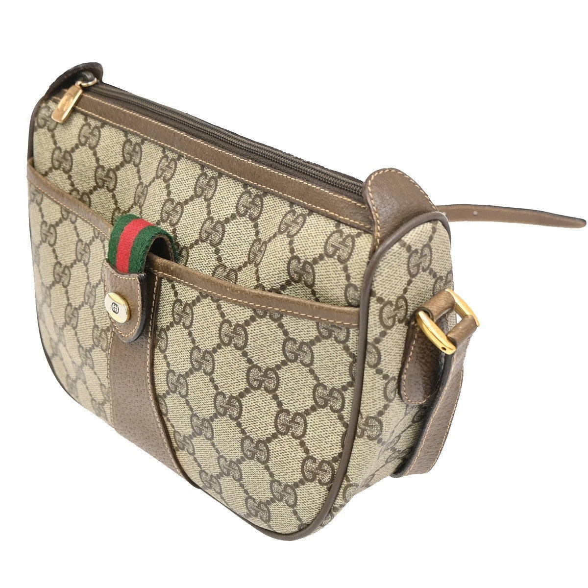 GUCCI Old Gucci Sherry Line Shoulder Bag PVC Leather Beige Italy 38MA031