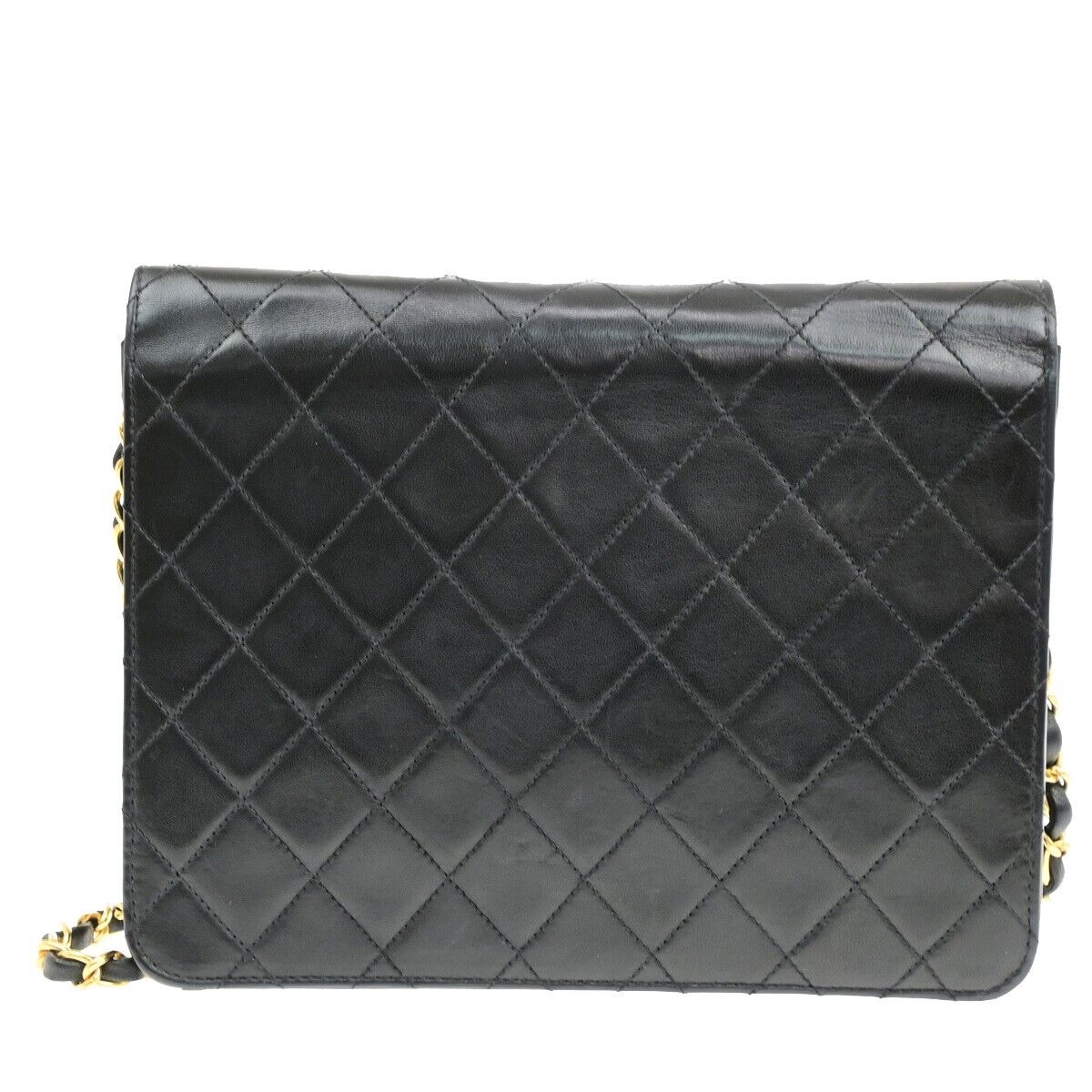 CHANEL Matelasse Single Flap Chain Shoulder Bag Leather Black Vintage 652RK871