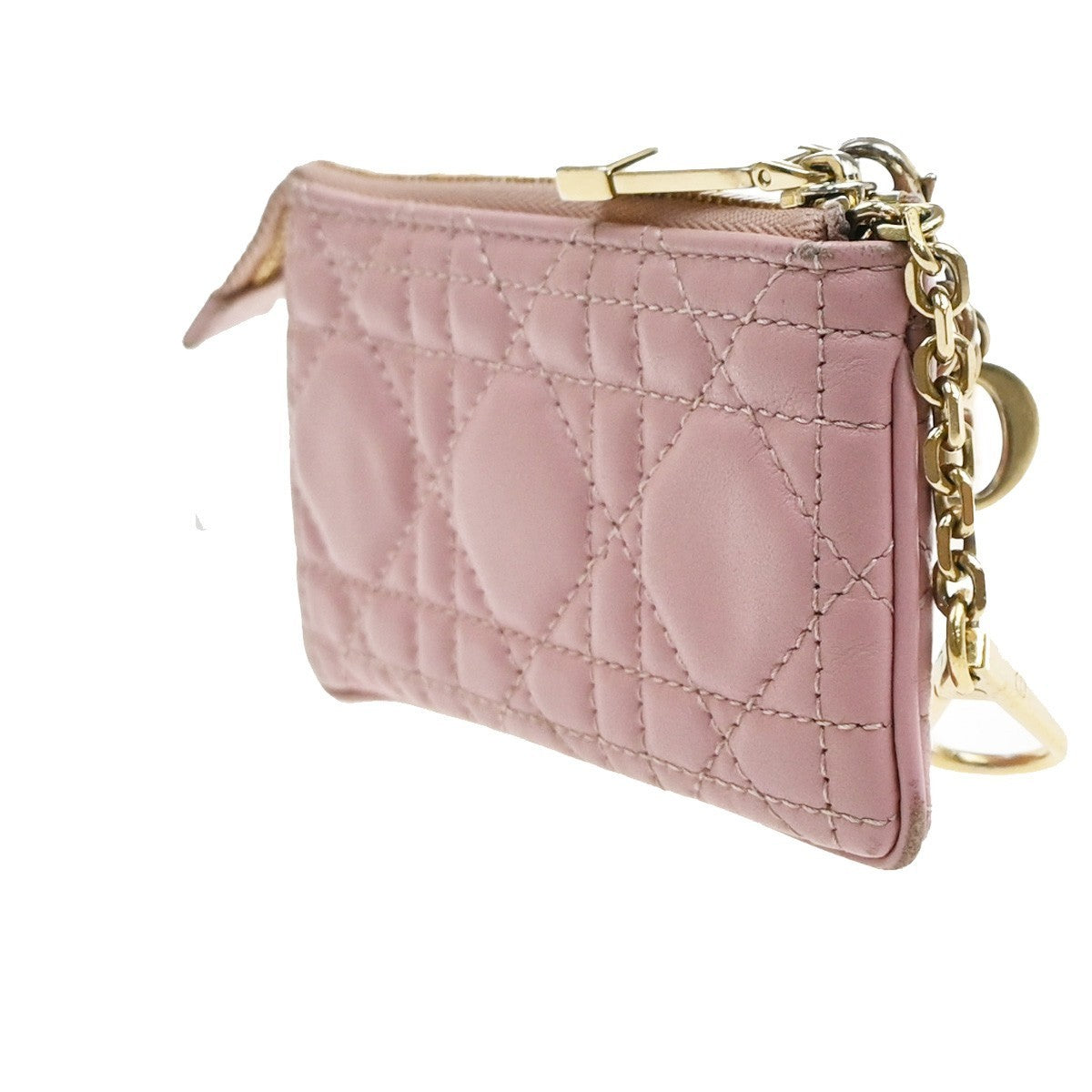 CHRISTIAN DIOR Logo Lady Cannage Coin Case Wallet Leather Pink GHW Italy 68MA622