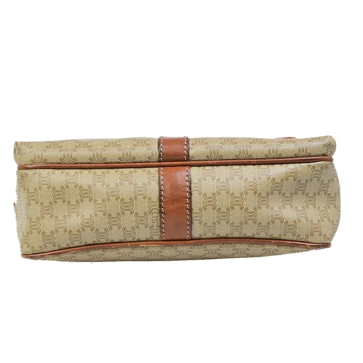 CELINE Logo Macadam Pattern Shoulder Bag PVC Leather Beige Italy 09EB602