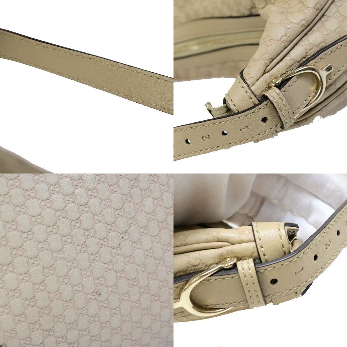 GUCCI Micro GG Guccissima Shoulder Hand Bag Leather Beige Italy 85EB460