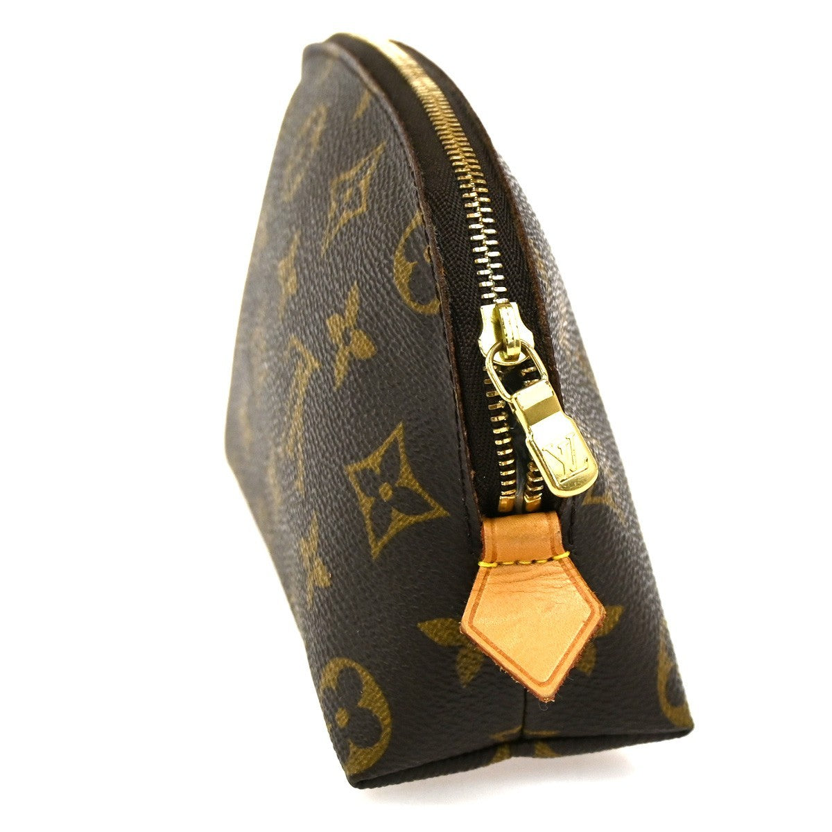 LOUIS VUITTON Logo Pochette Cosmetic Pouch Monogram Leather Brown M47515 04SA006