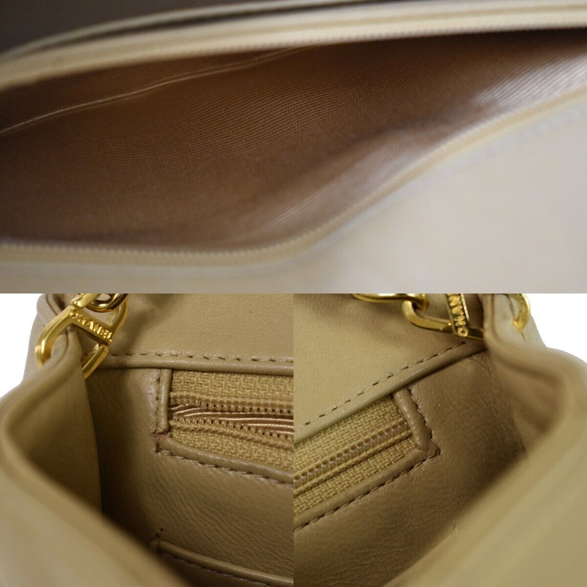 CHANEL CC Logo Mademoiselle Chain Shoulder Bag Leather Beige GHW France 648RC979