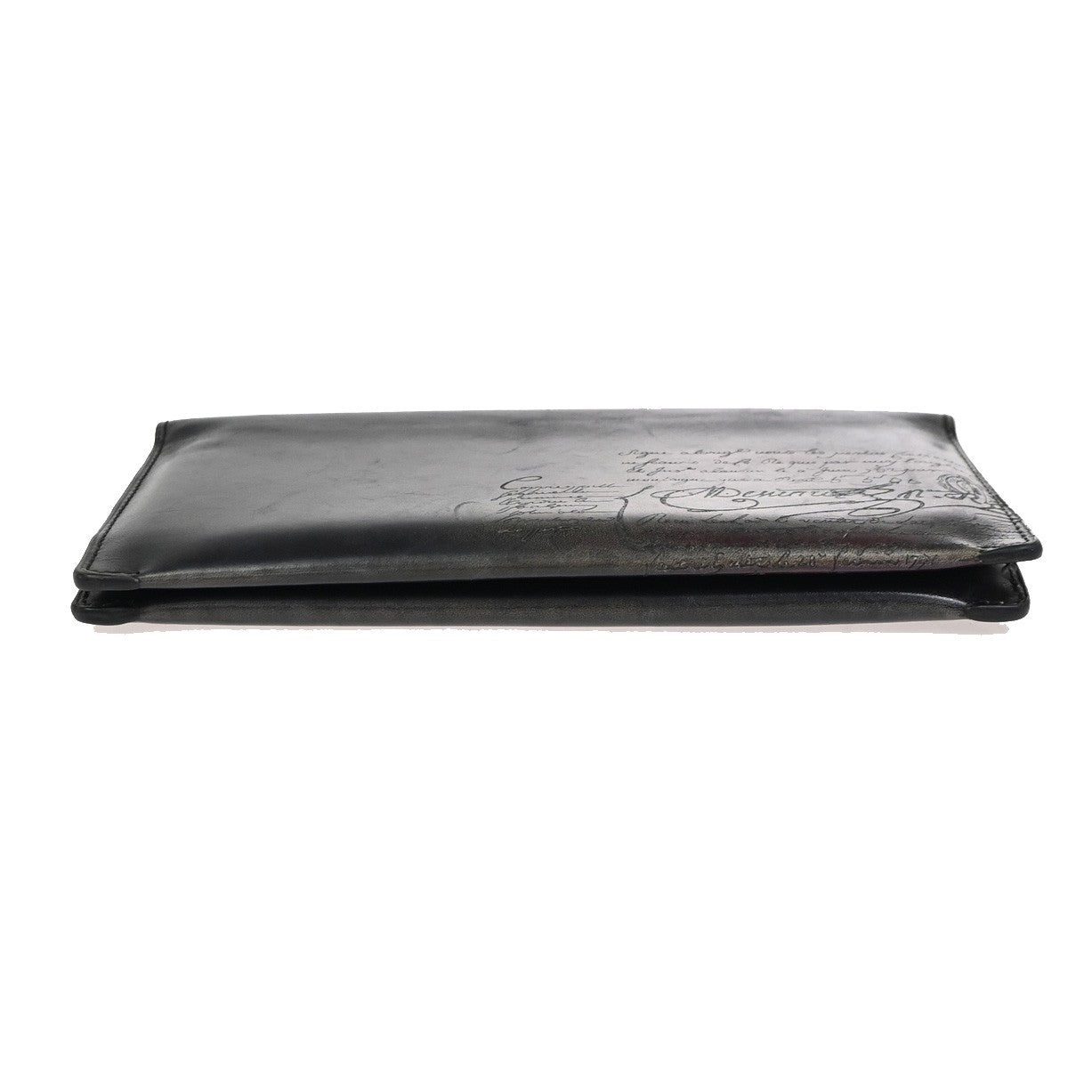 BERLUTI Logo Calligraphy Bifold Long Wallet Leather Patina Navy Blue 34KD078