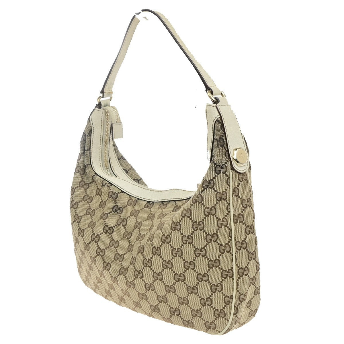 GUCCI Logo GG Pattern Shoulder Hobo Bag Canvas Leather Brown GHW Italy 87YJ265