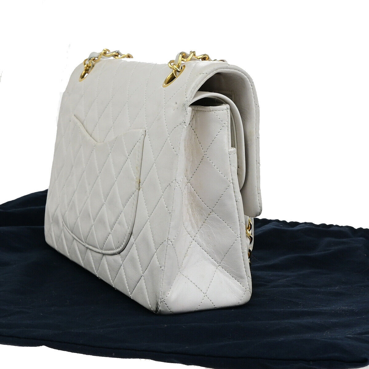 CHANEL CC Matelasse 25 Double Flap Chain Shoulder Bag Leather White GHW 385RK092