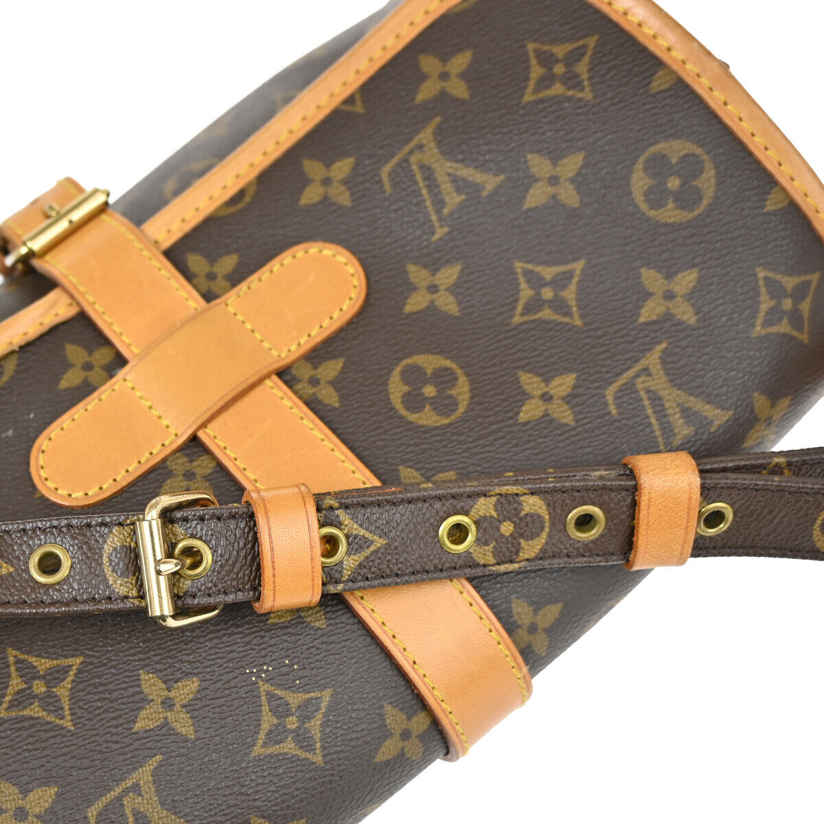 LOUIS VUITTON Logo Marne Shoulder Bag Monogram Leather Brown M51369 97RJ767