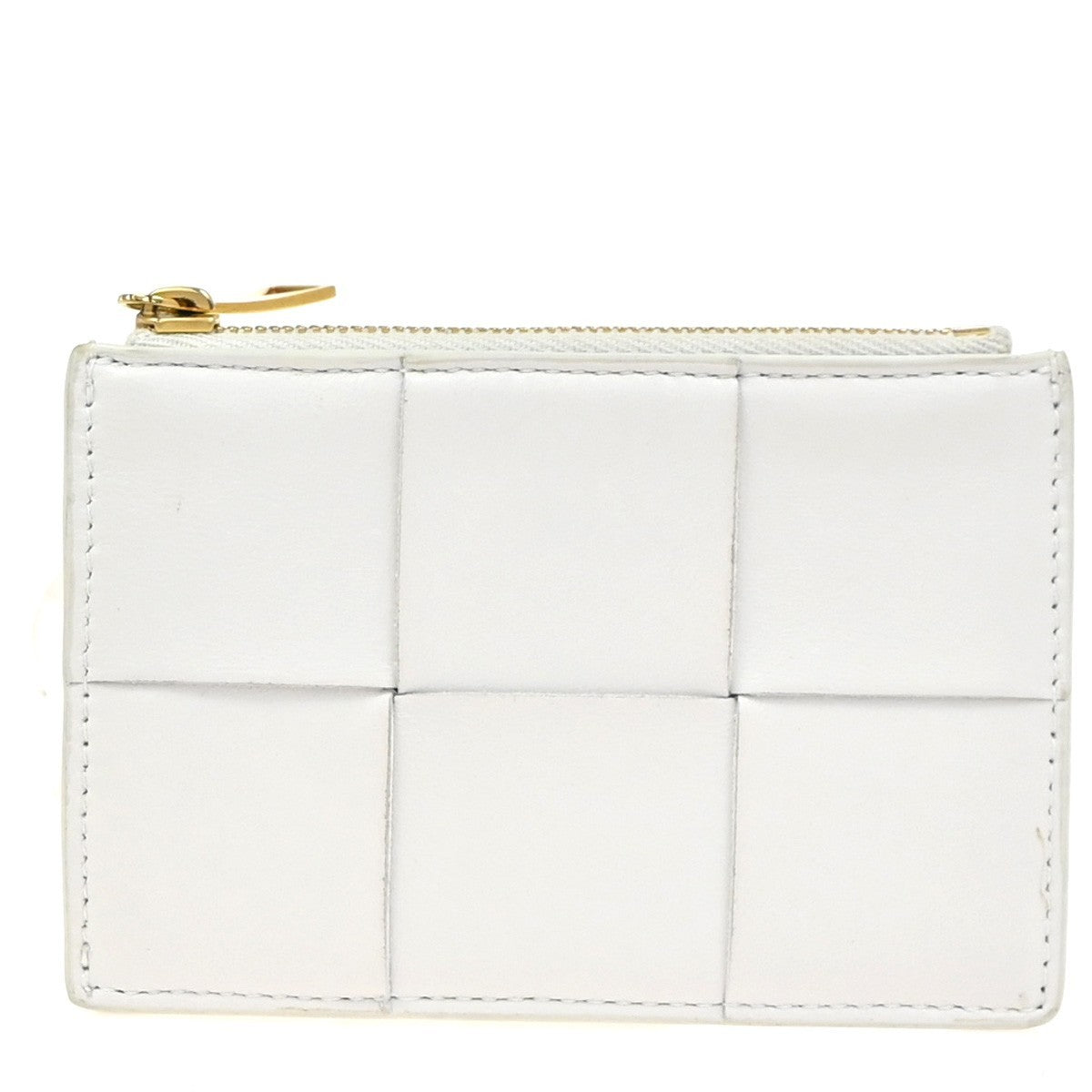 BOTTEGA VENETA Logo Cassette Card Coin Case Wallet Leather White GHW 65KD082