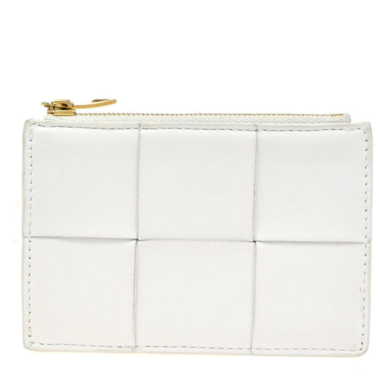 BOTTEGA VENETA Logo Cassette Card Coin Case Wallet Leather White GHW 65KD082