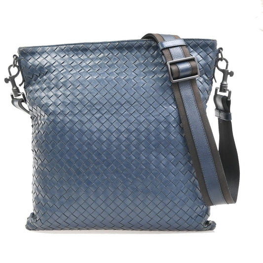BOTTEGA VENETA Logo Intrecciato Shoulder Bag Leather Navy Blue Italy 10MA491