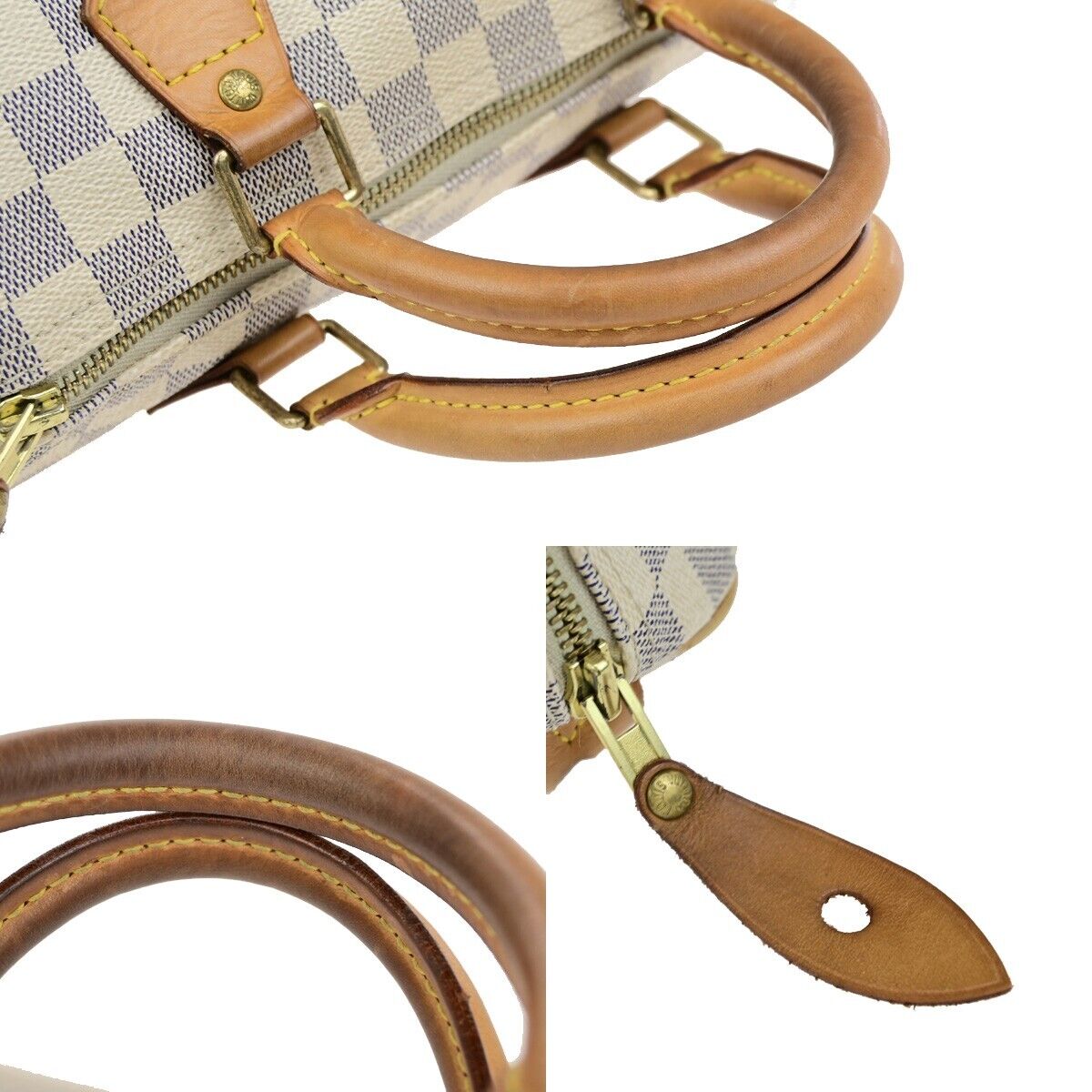 LOUIS VUITTON Speedy 25 Hand Bag Damier Azur Leather White U.S.A. N41534 13ED028