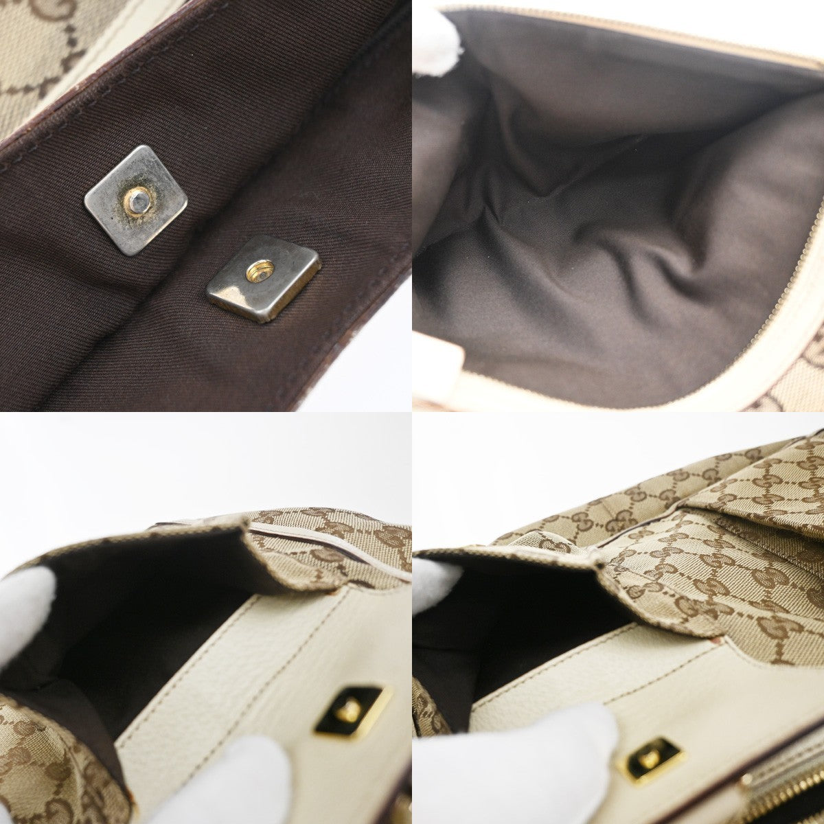 GUCCI Logo GG pattern Shoulder Tote Bag Canvas Leather Brown White Italy 85KP250