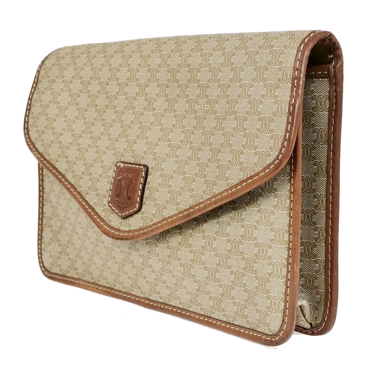 CELINE Logo Macadam Pattern Clutch Hand Bag PVC Leather Beige Brown GHW 01YF603
