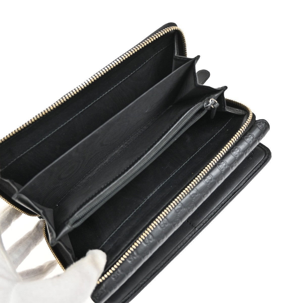 GUCCI Logo Guccissima GG Pattern Long Zipper Wallet Leather Black Gold 65FC165