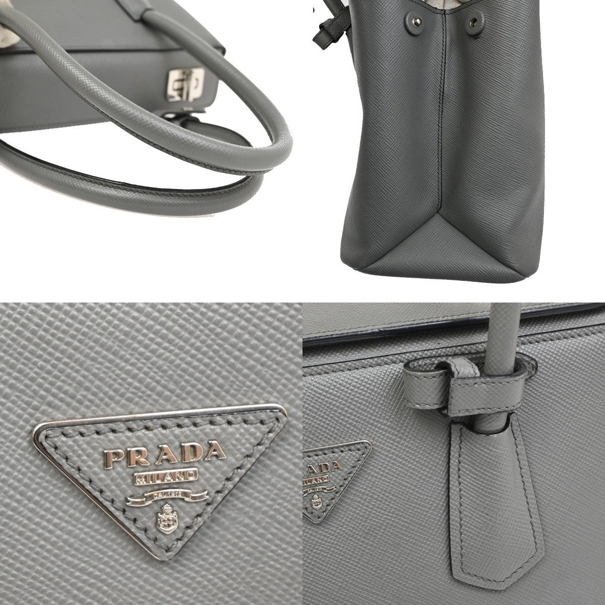 PRADA Logo Shoulder Hand Bag Saffiano Cuir Leather gray SHW Italy 98TA166