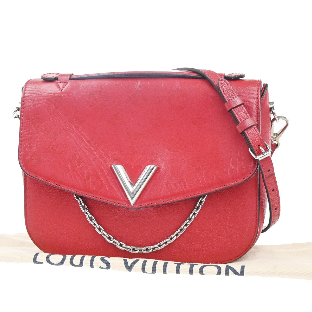 LOUIS VUITTON Very Messenger 2way Shoulder Hand Bag Monogram Leather Red 52MA426
