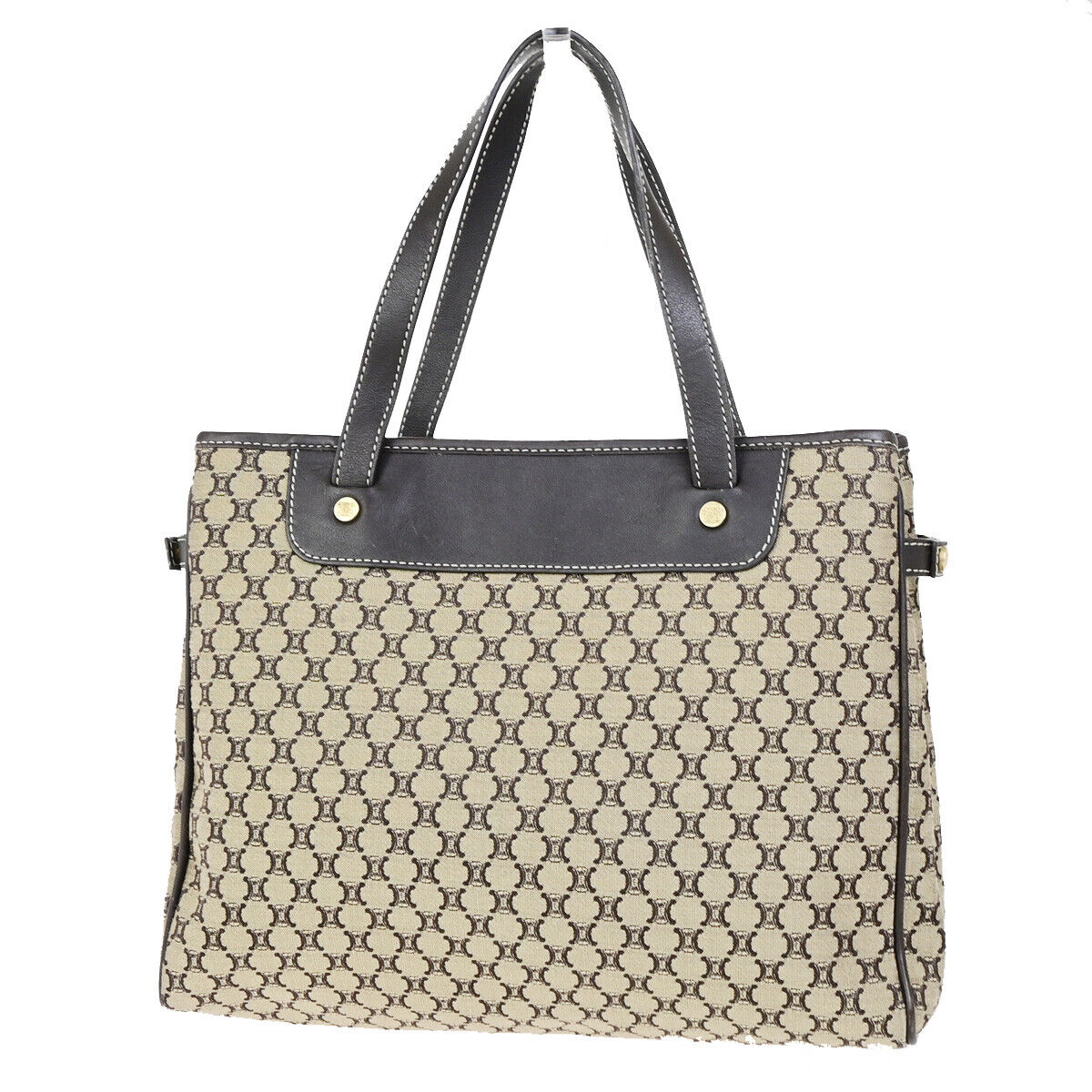 CELINE Logo Macadam Pattern Shoulder Tote Bag Canvas Leather Brown GHW 30SJ476