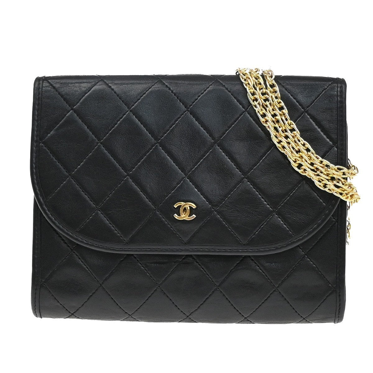 CHANEL CC Logo Mini Matelasse Chain Shoulder Bag Leather Black GHW 44RF695
