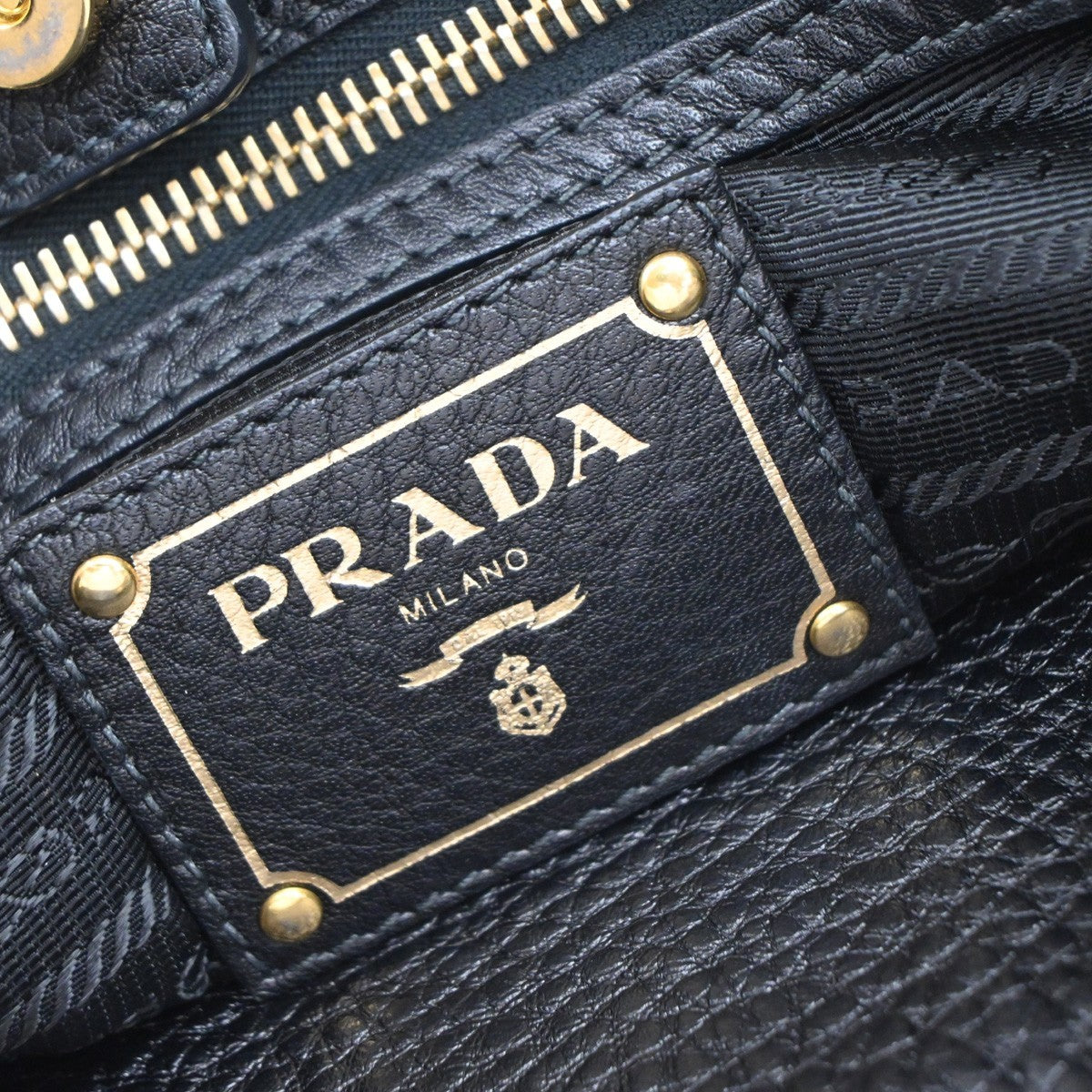 PRADA Logo 2Way Shoulder Hand Bag Vit Daino Leather Black GHW 25RF857