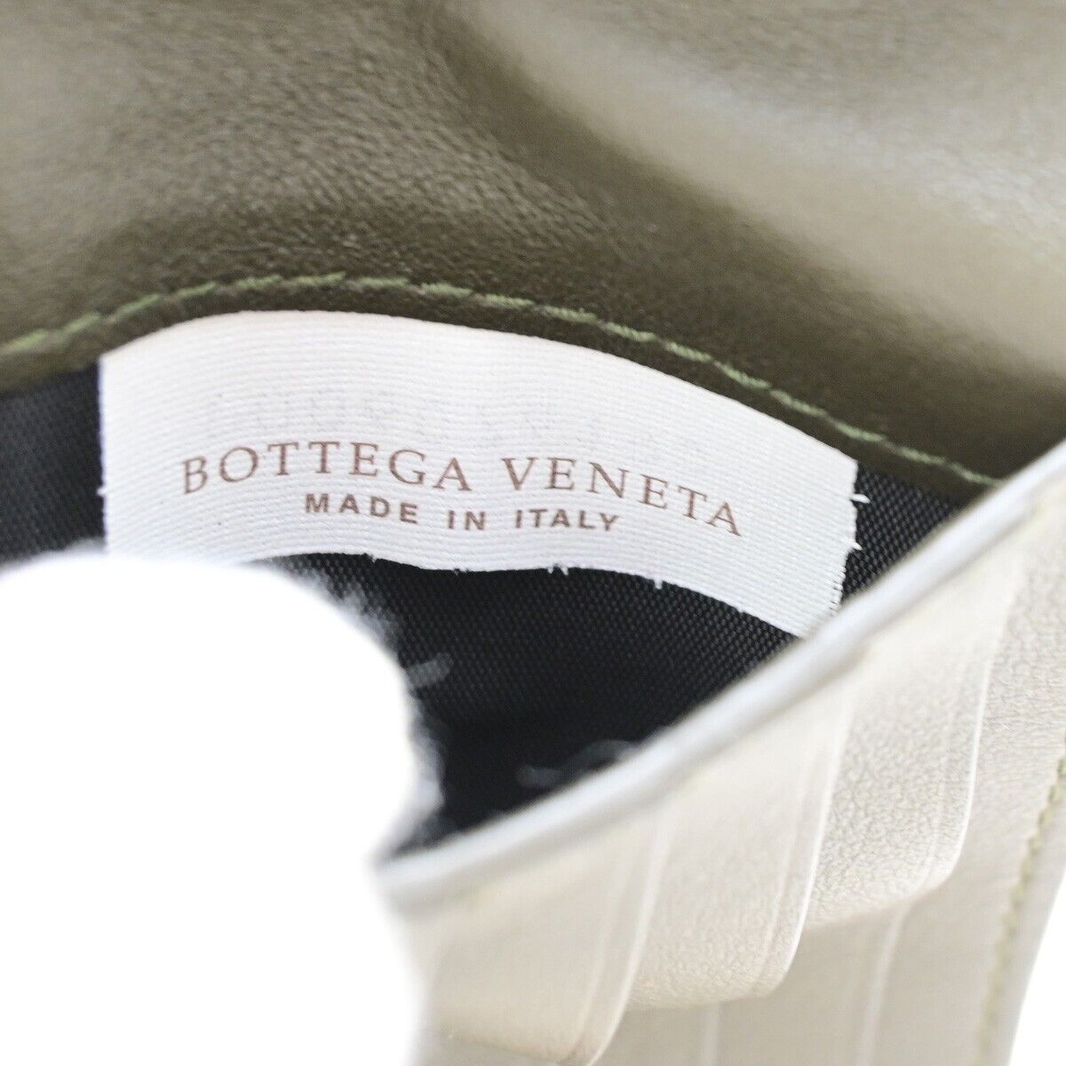 BOTTEGA VENETA Logo Bifold Compact Wallet Leather Khaki Green Italy 36FB223