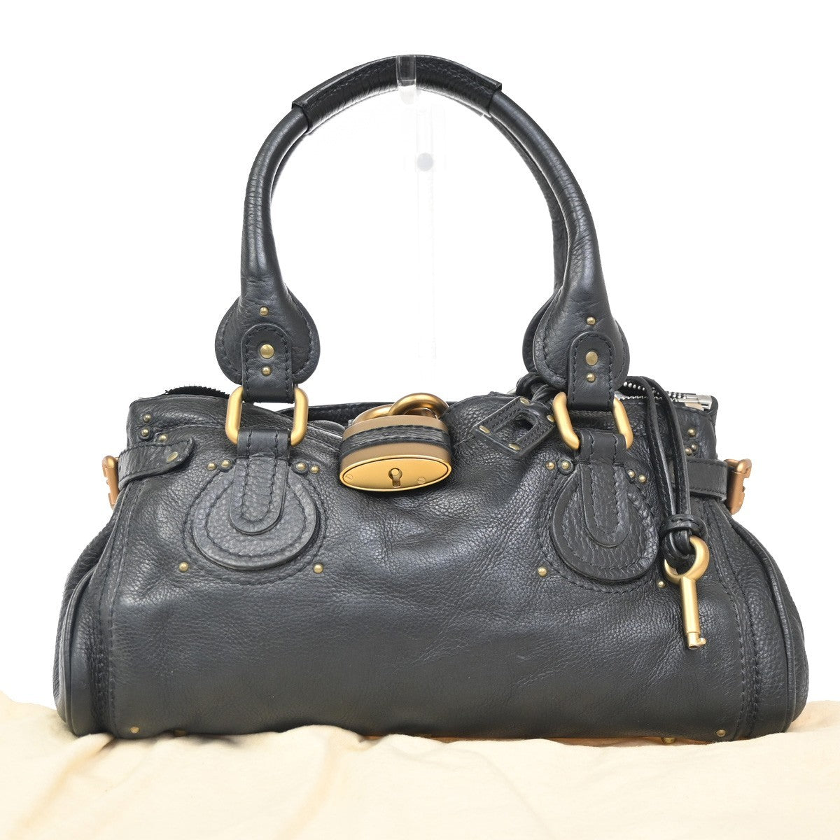 CHLOE Logo Paddington Padlock  Shoulder Handbag Leather Black GHW Italy 620RL739