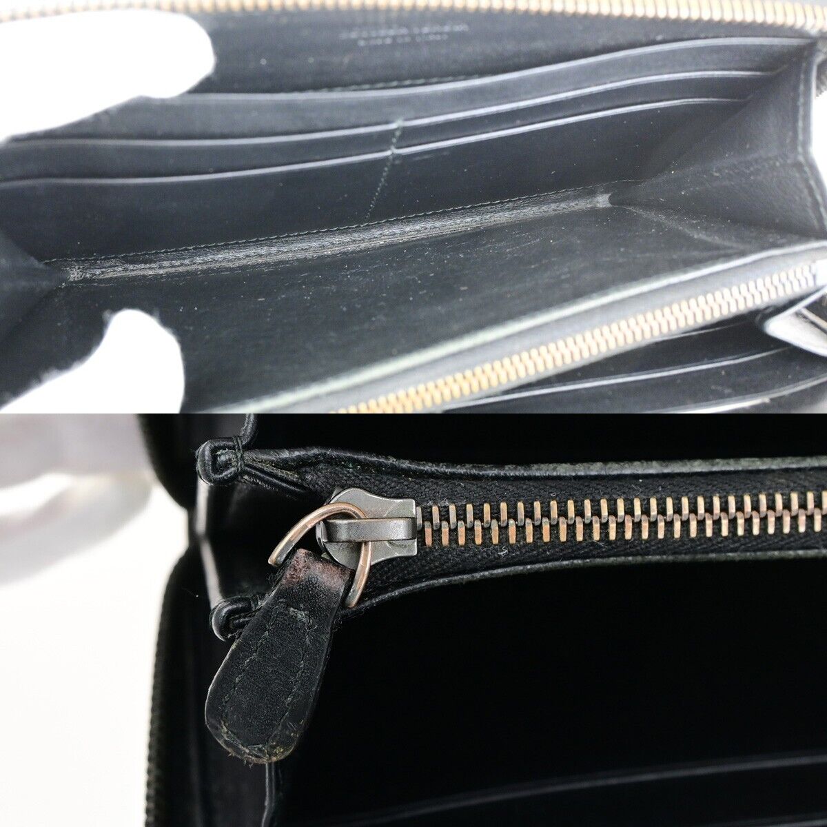 BOTTEGA VENETA Intrecciato Long Zipper Around Wallet Purse Leather Black 68EC519