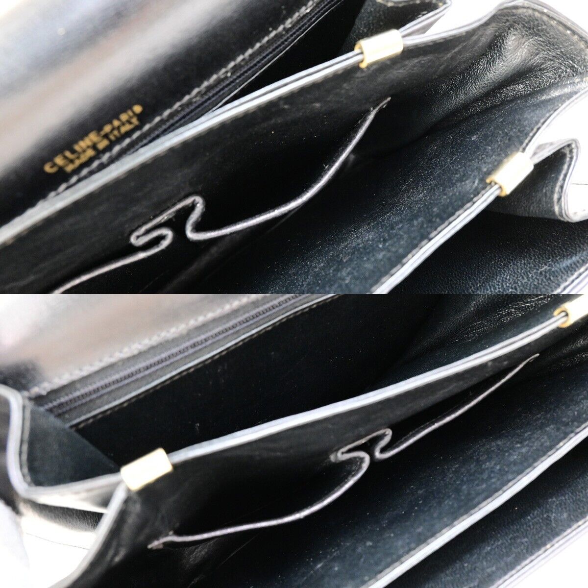 CELINE Logo Horse Carriage Shoulder Bag Leather Black GHW Italy 87EC982