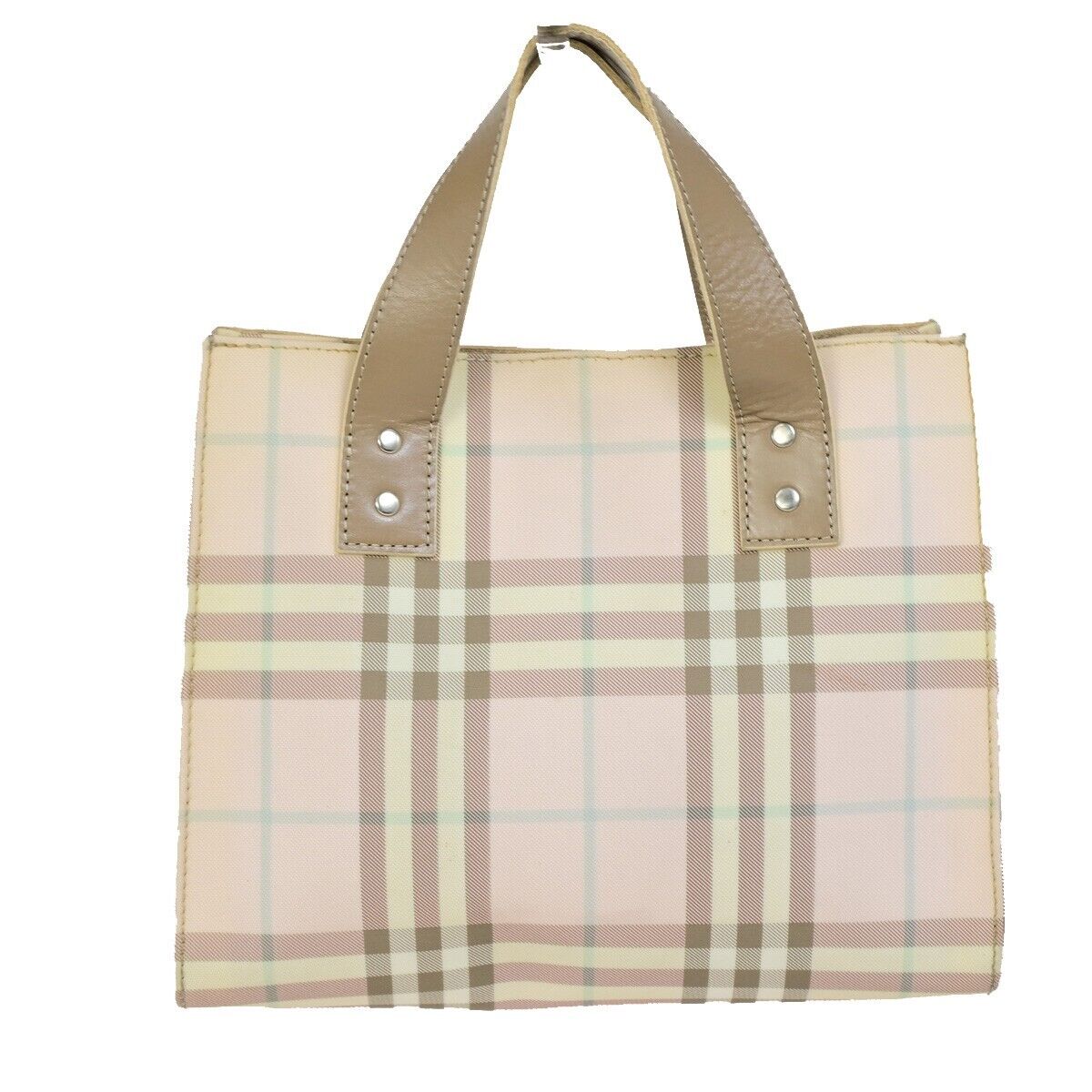 BURBERRY Logo Nova Check Hand Tote Bag PVC Leather Pink Brown Italy 07FA940