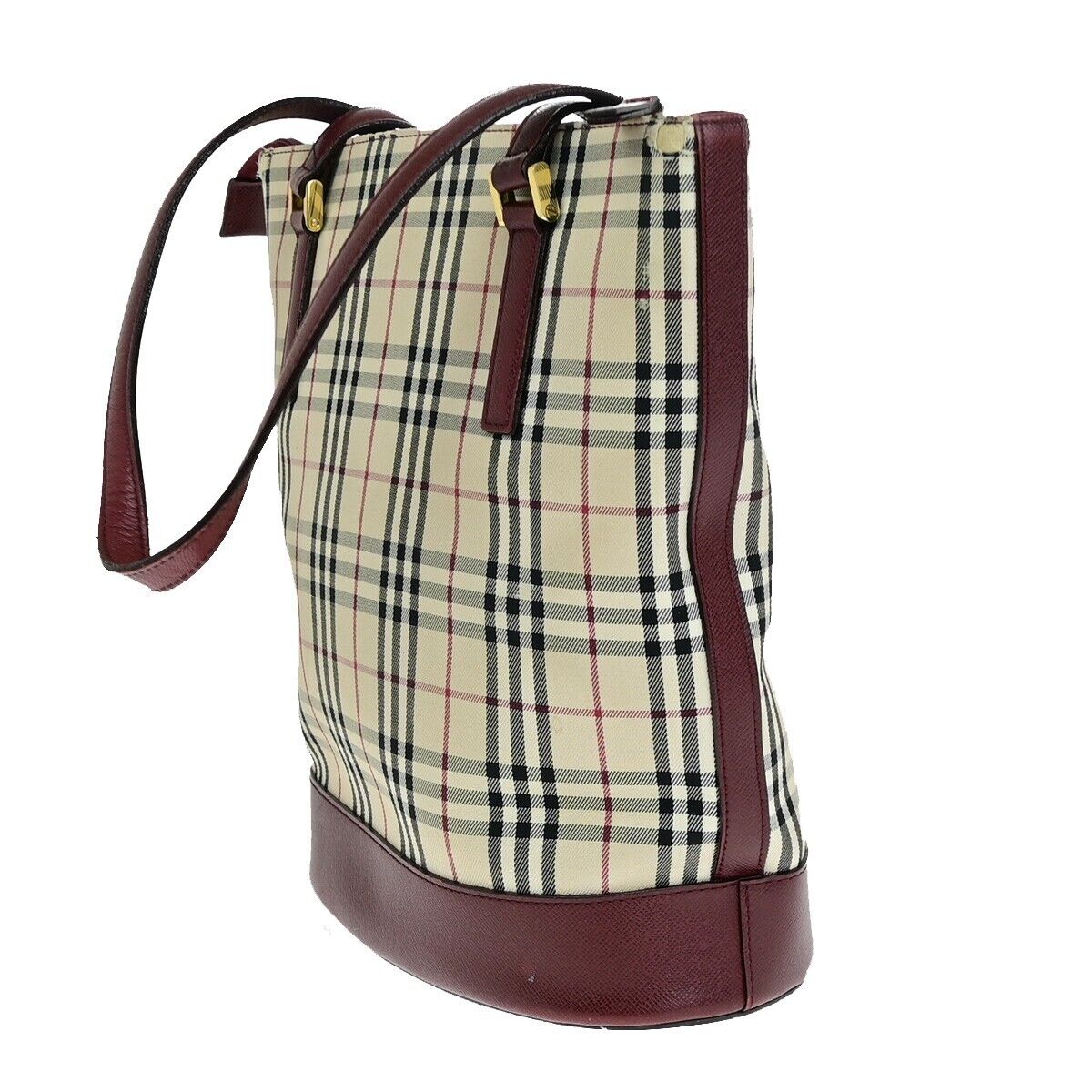 BURBERRY Logo Nova Check Shoulder Bag Canvas Leather Beige Bordeaux 60KA218