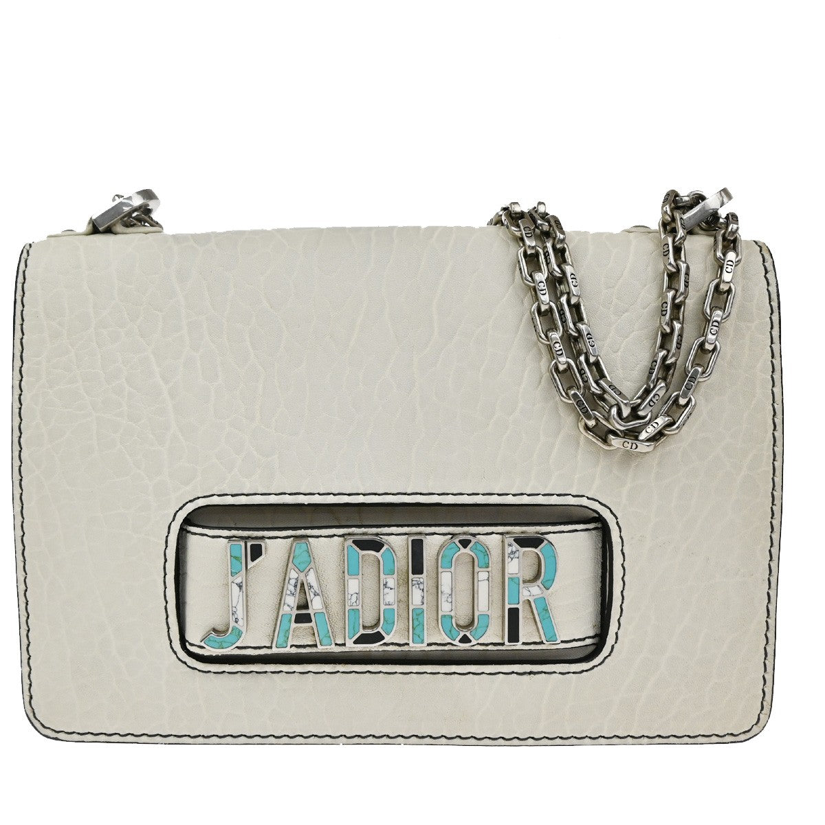 CHRISTIAN DIOR J'Adior Flap Chain Shoulder Bag Leather Mosaic White SHW 21YH799