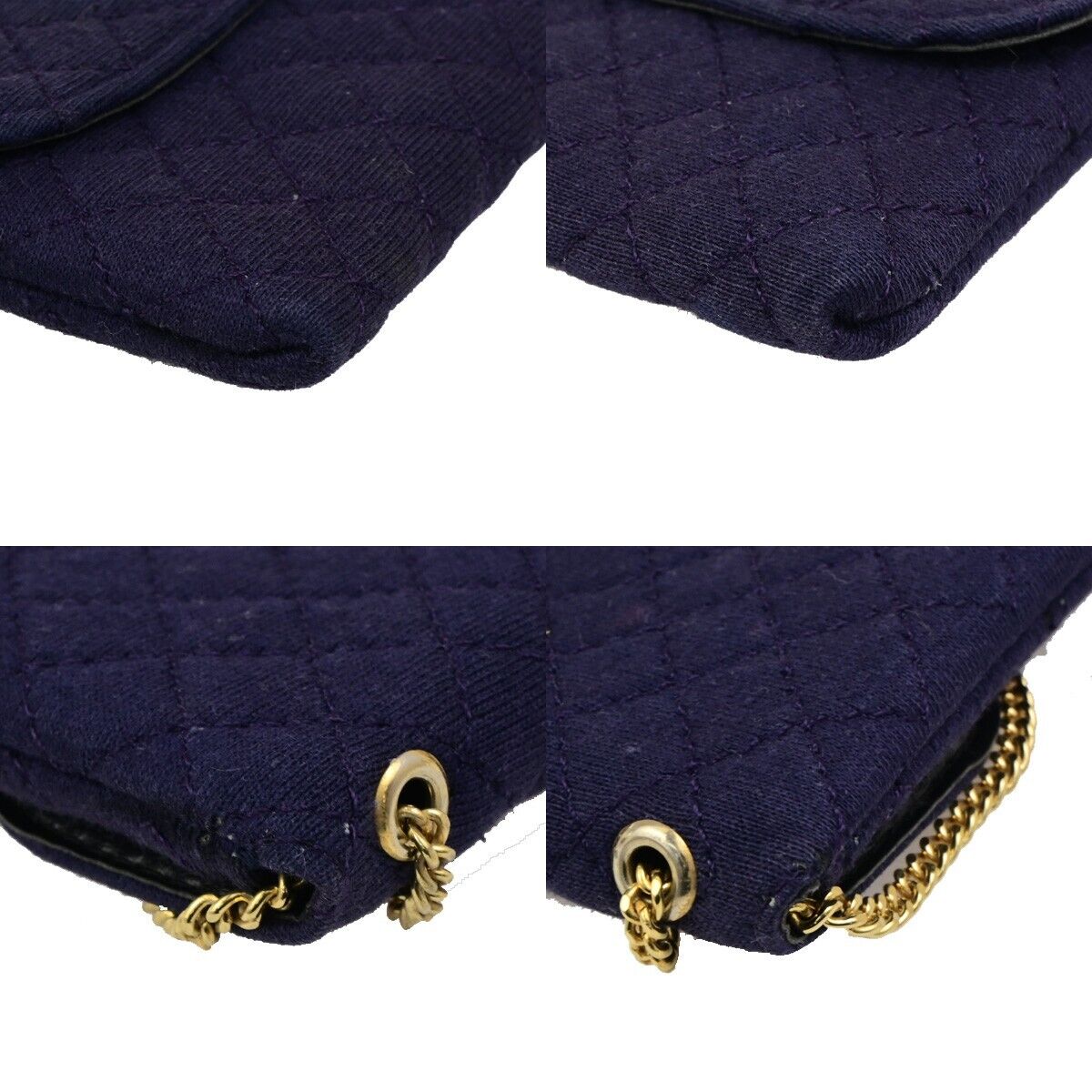 CHANEL Micro Matelasse Pouch Bag Canvas Leather Navy Blue GHW Accessory 73KA444