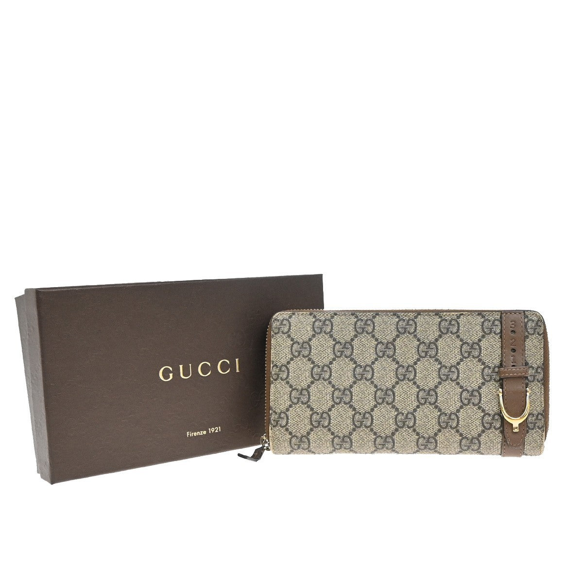 GUCCI Logo Niece GG Pattern Zip Around Long Wallet Supreme Leather Brown 69EF795