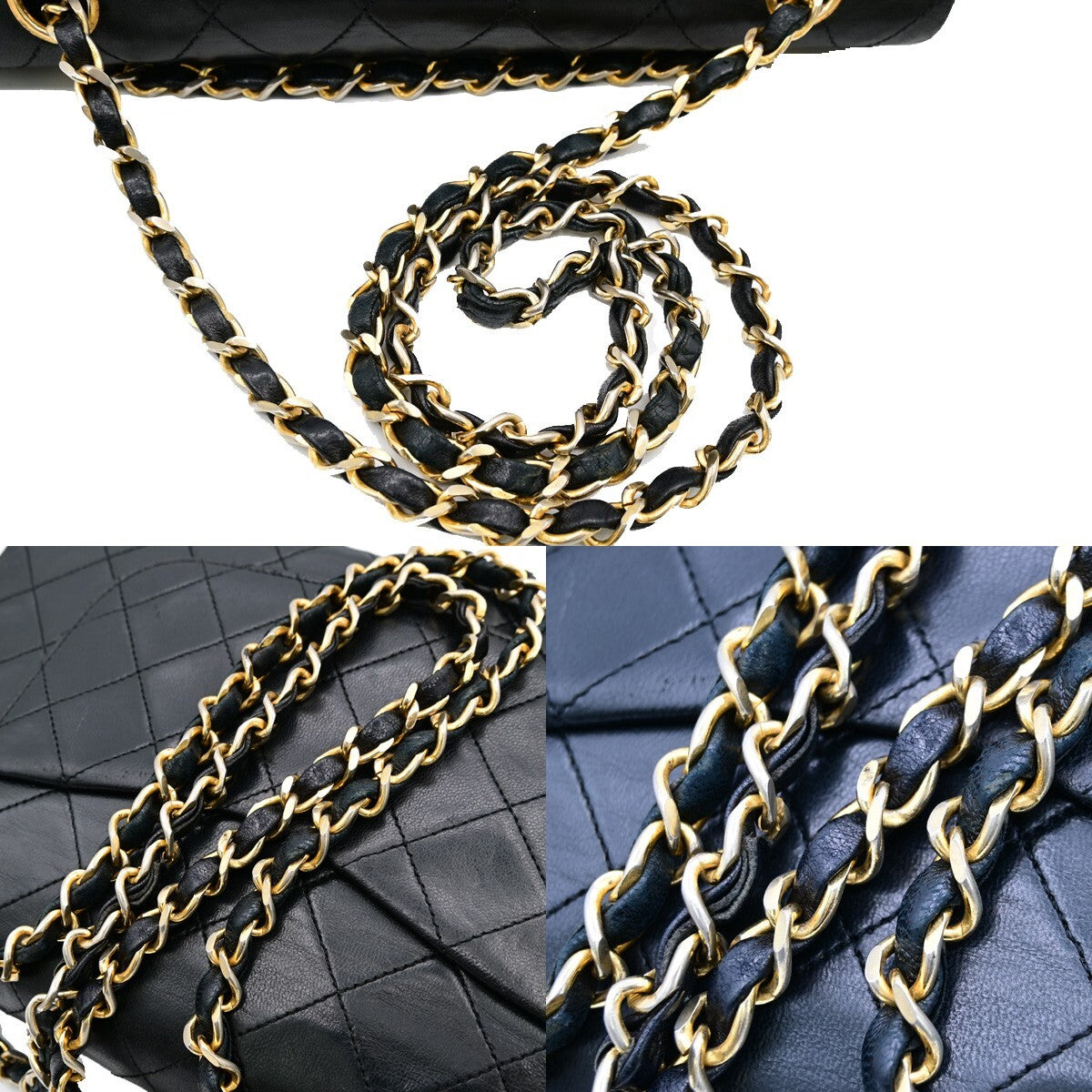 CHANEL Matelasse 25 Double Flap Chain Shoulder Bag Leather BK Vintage 377RJ823