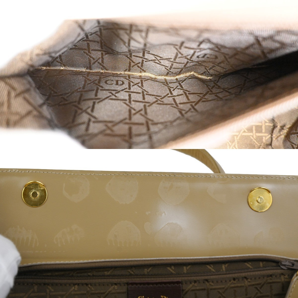 CHRISTIAN DIOR Shoulder Bag Patent Nylon Leather Beige GHW Italy 39TA647