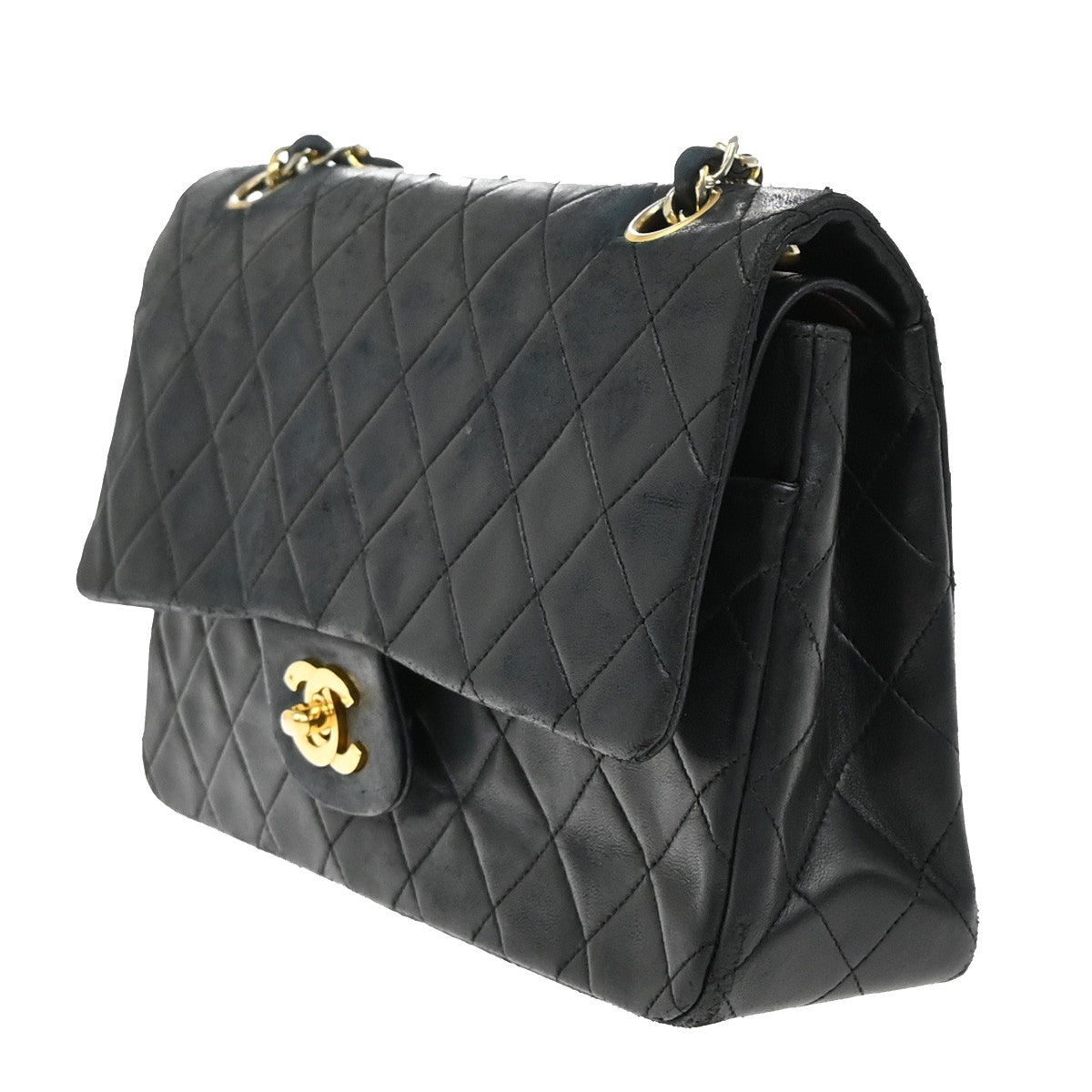 CHANEL Matelasse 25 Double Flap Chain Shoulder Bag Leather BK Vintage 330RF658
