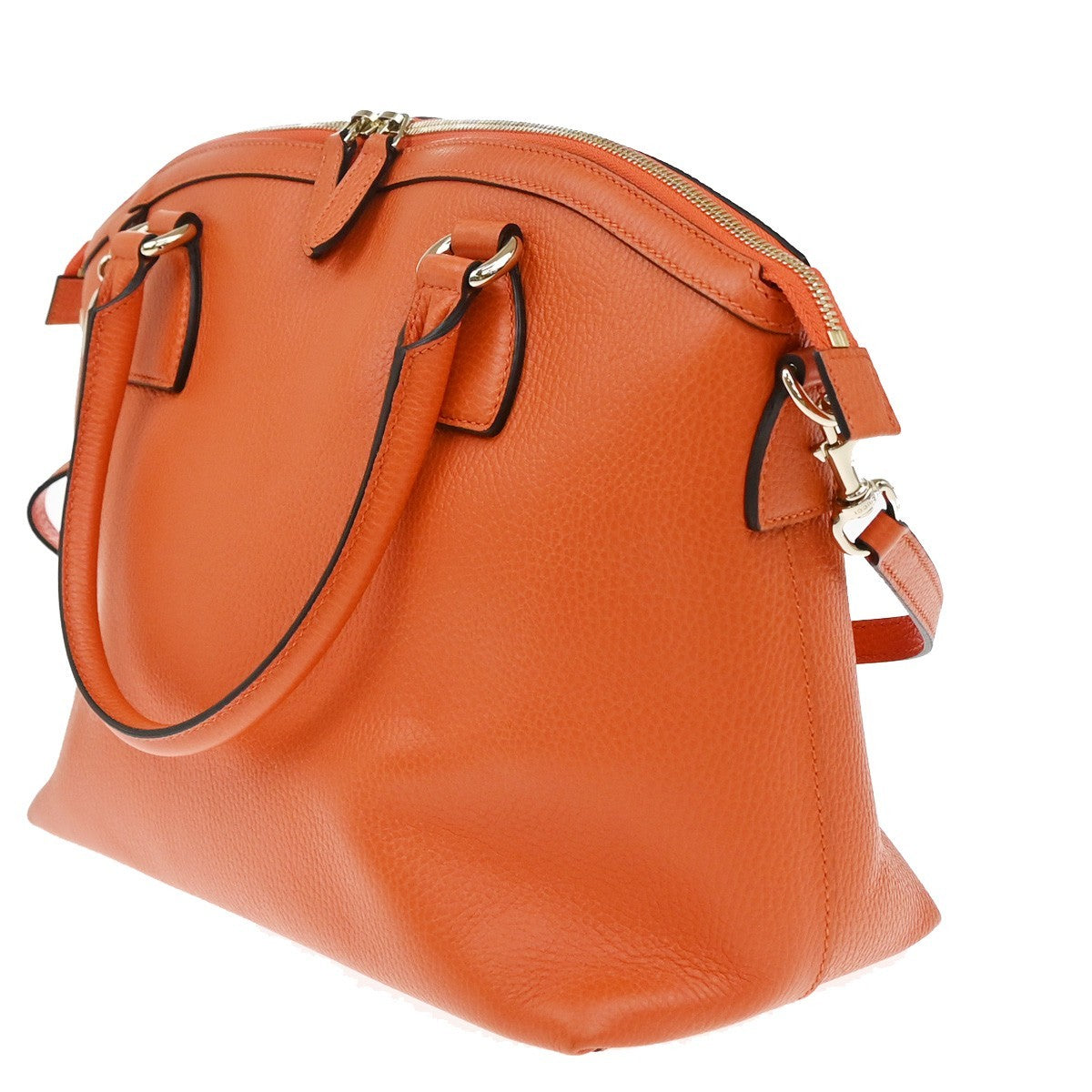 GUCCI Logo Interlocking GG Charm 2Way Shoulder Hand Bag Leather Orange 90KP030