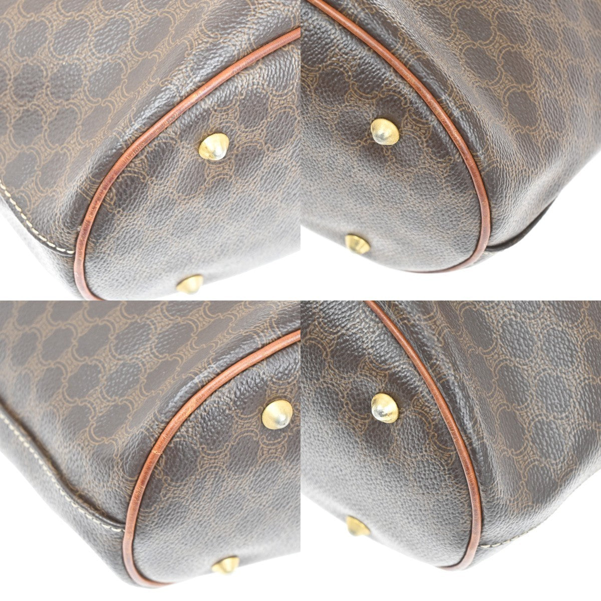 CELINE Logo Macadam Pattern Shoulder Tote Bag PVC Leather Brown GHW 33KC141