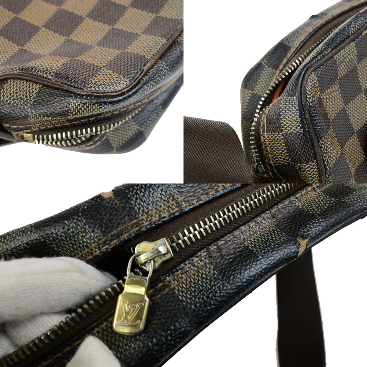 LOUIS VUITTON Olav PM Shoulder Bag Damier Ebene Leather Brown N41442 69YG638