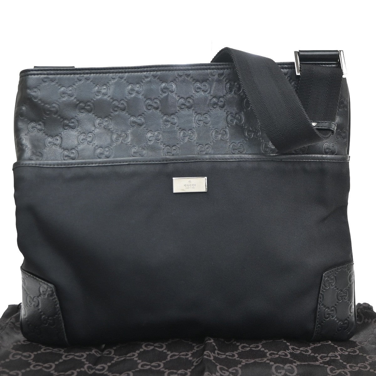 GUCCI Guccissima GG Crossbody Shoulder Bag Leather Canvas Black SHW 33KD071
