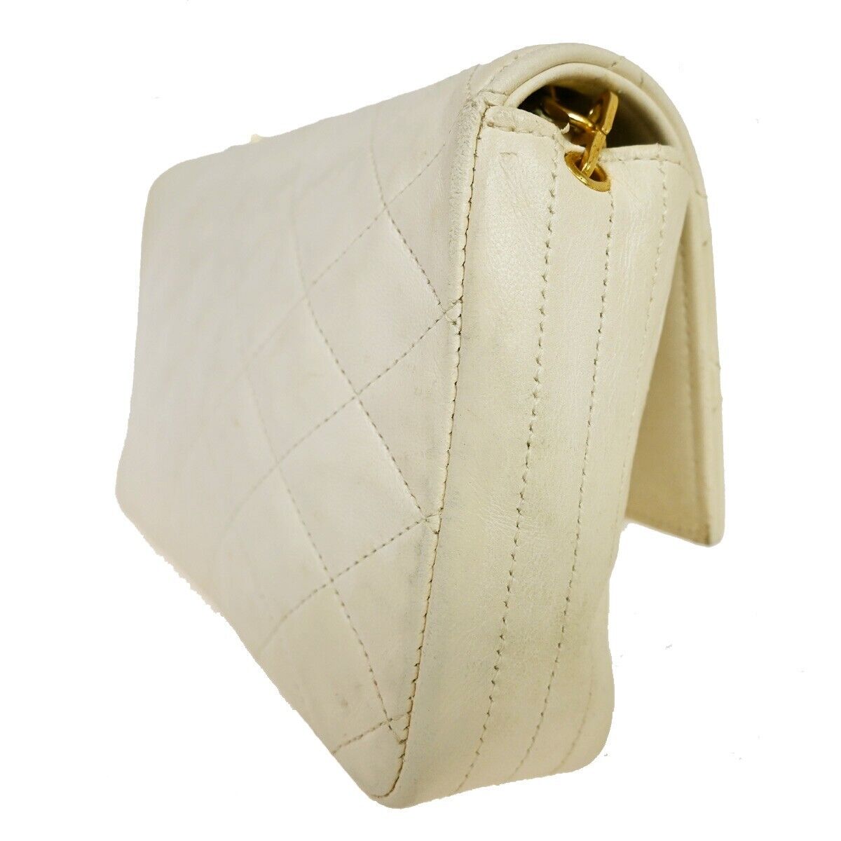 CHANEL CC Logo Matelasse Chain Shoulder Bag Leather White GHW Vintage 694RJ225