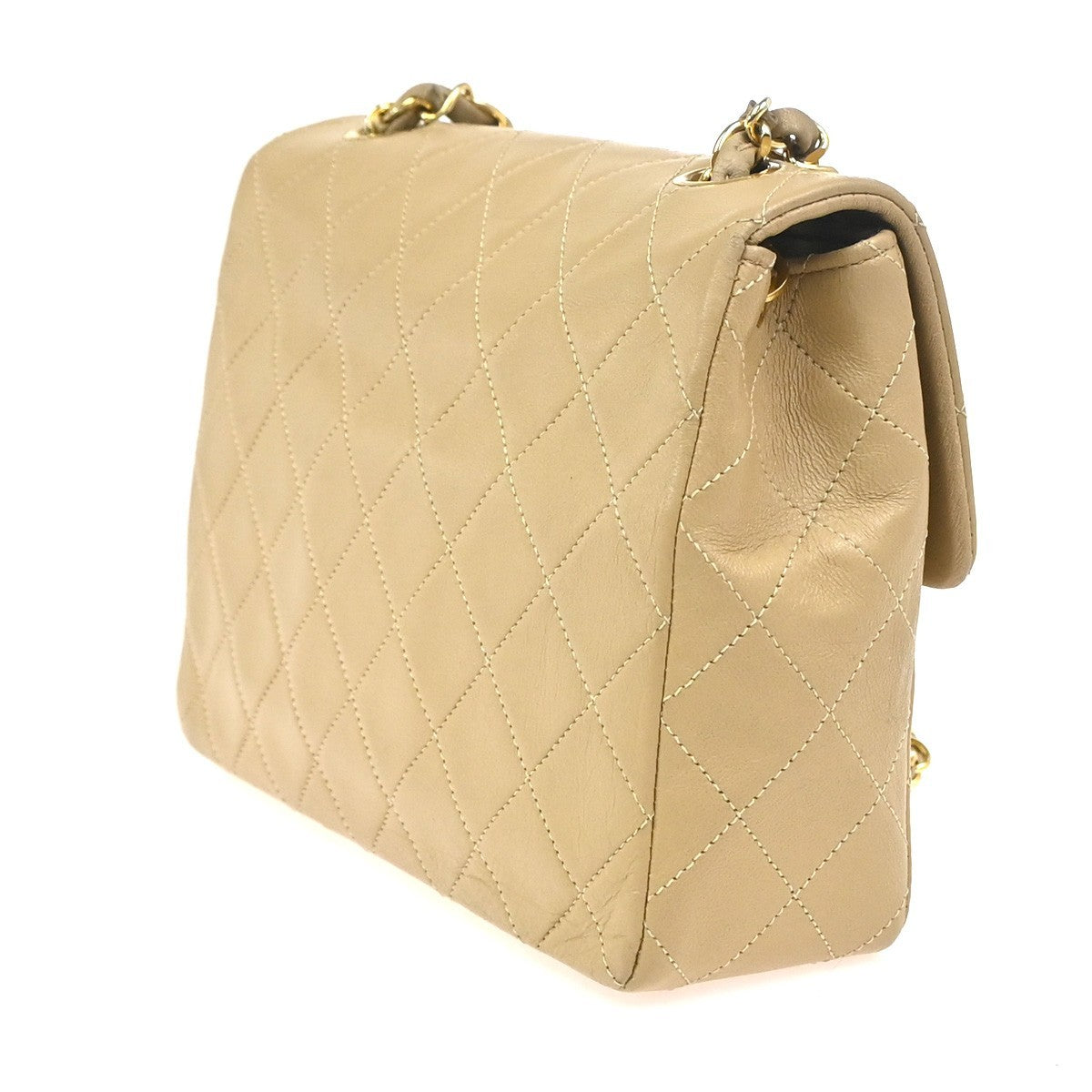 CHANEL CC Logo Mini Matelasse Chain Shoulder Bag Leather Beige GHW VTG 332RL878
