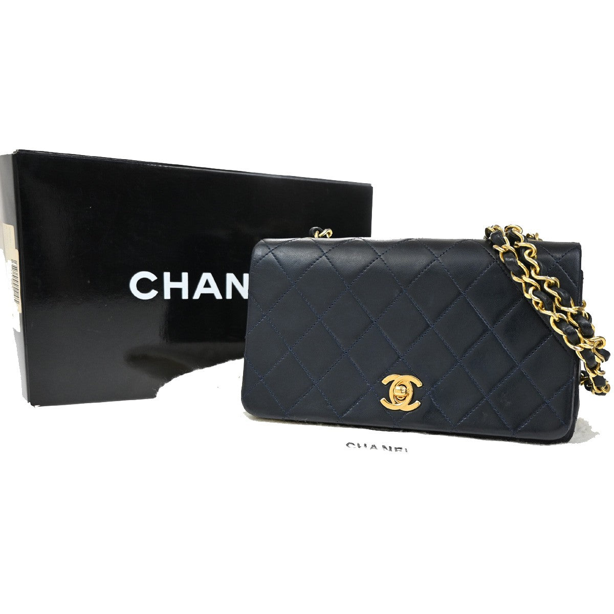 CHANEL CC Mini Matelasse Chain Shoulder Bag Leather Blue GHW Vintage 312RL427