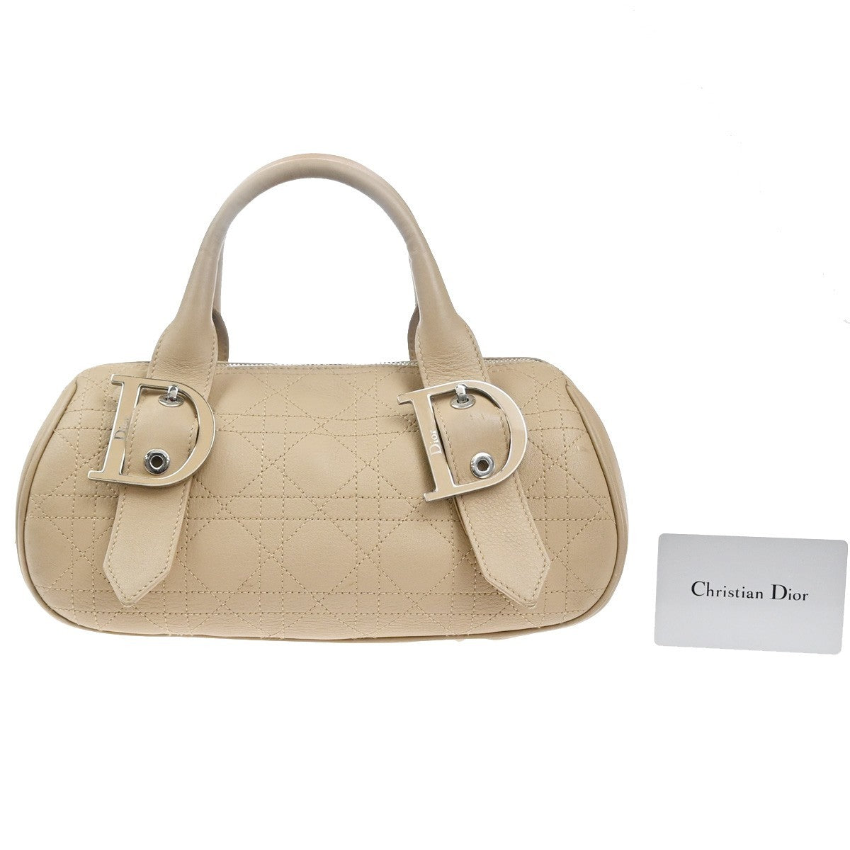CHRISTIAN DIOR Logo Cannage Shoulder Hand Bag Leather Beige SHW Italy 12MA436