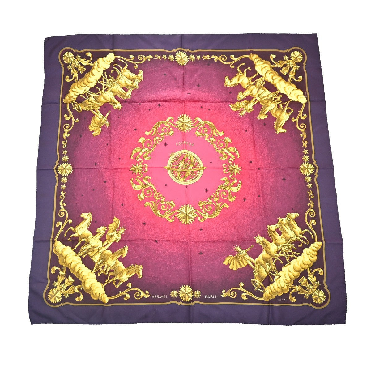 HERMES XL Carre Scarf Cosmos Philippe Ledoux 100% Silk Pink Purple 62RL906