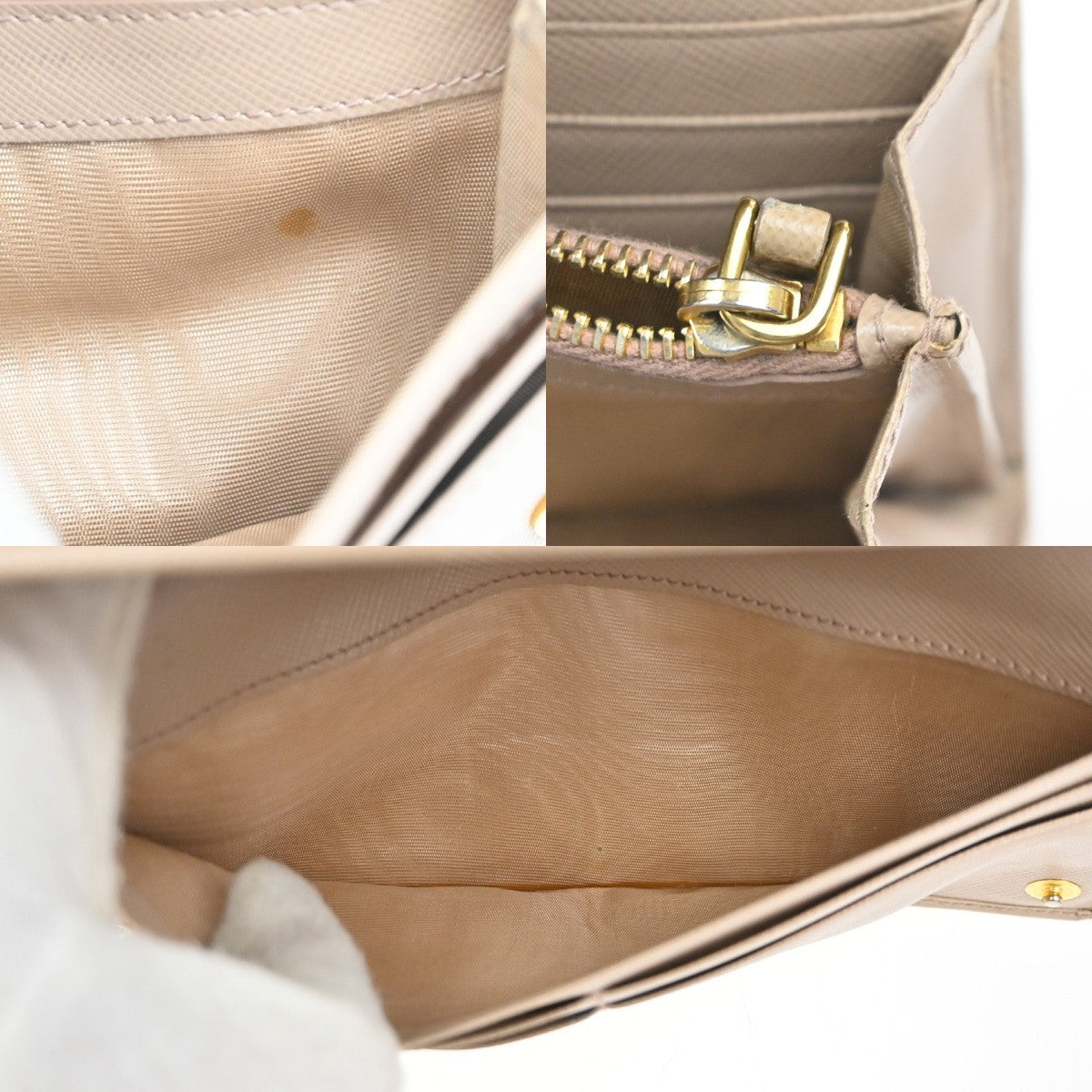 PRADA Logo Bifold Flap Long Wallet Saffiano Leather Beige GHW Italy 01KD036