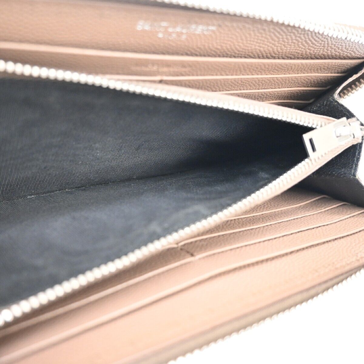 SAINT LAURENT YSL Logo Bifold Zipper Wallet Purse Leather Brown Italy 64EA259