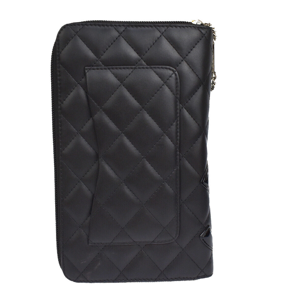 CHANEL CC Logo Cambon Long Bifold Wallet Leather Black Pink Italy 96RH498
