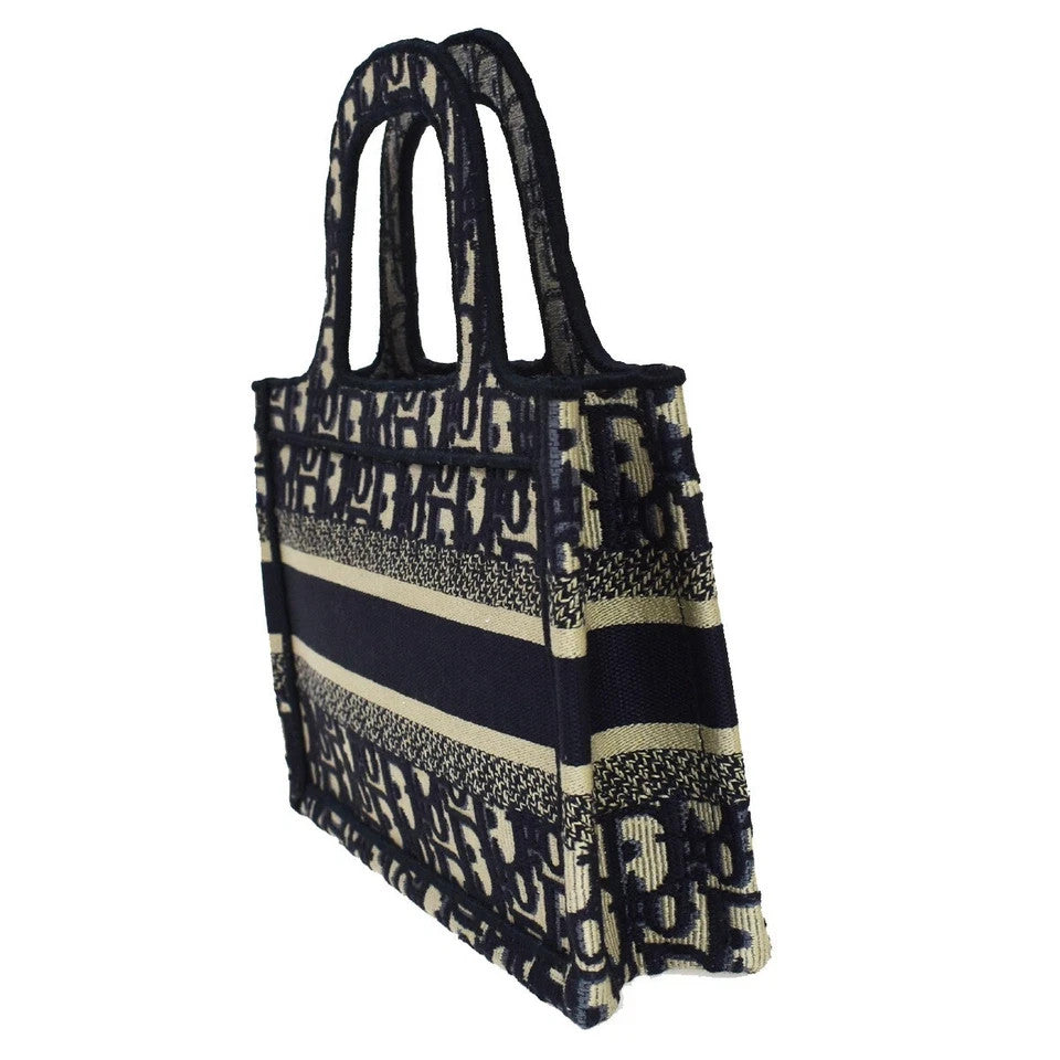 47.Live CHRISTIAN DIOR Logo OBLIQUE Mini Hand Bag Canvas Navy Blue 373LC335
