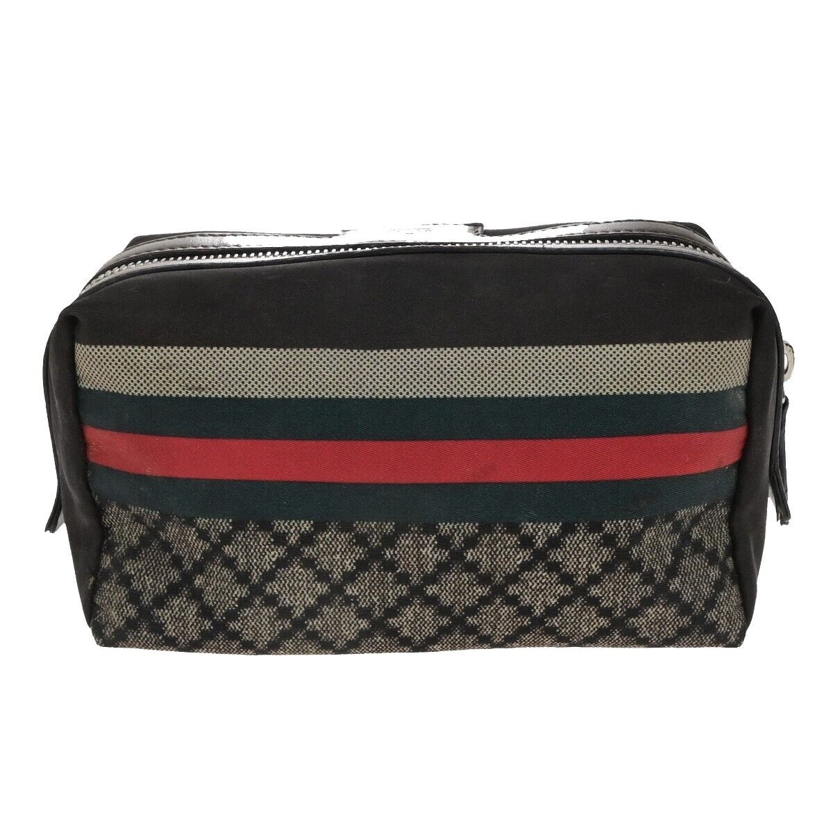 GUCCI Logo Diamante Sherry Pouch Bag Nylon Leather Brown SHW Italy 08ED673
